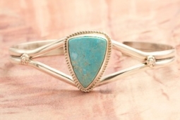 Genuine Kingman Turquoise Sterling Silver Navajo Bracelet